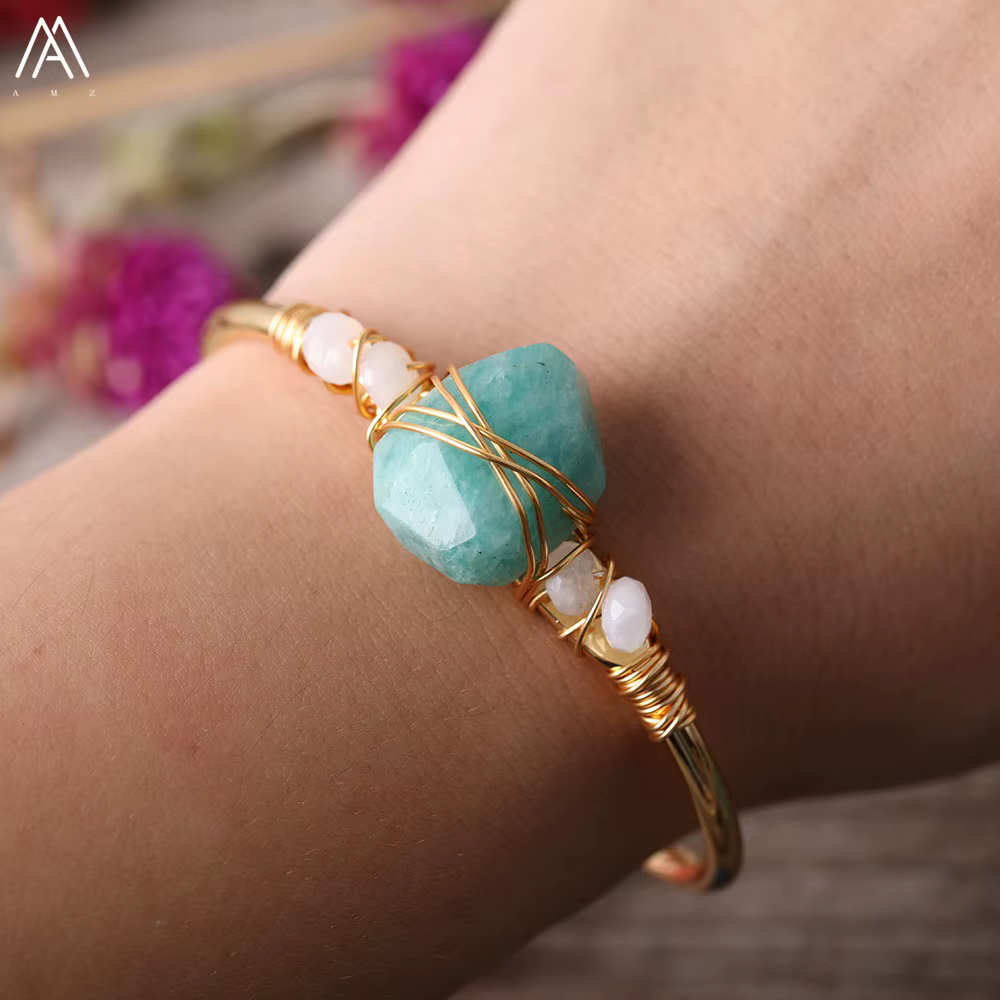 Bracelets à manchette ouverte en pierre de fluorite naturelle pour femmes, perles épaisses, perles d