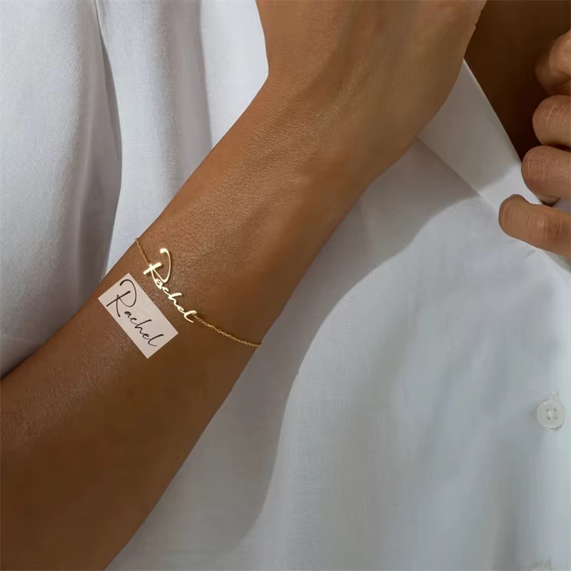 Bracelet personnalisé en acier inoxydable avec nom personnalisé, bijoux GROBangle, écriture manuscri