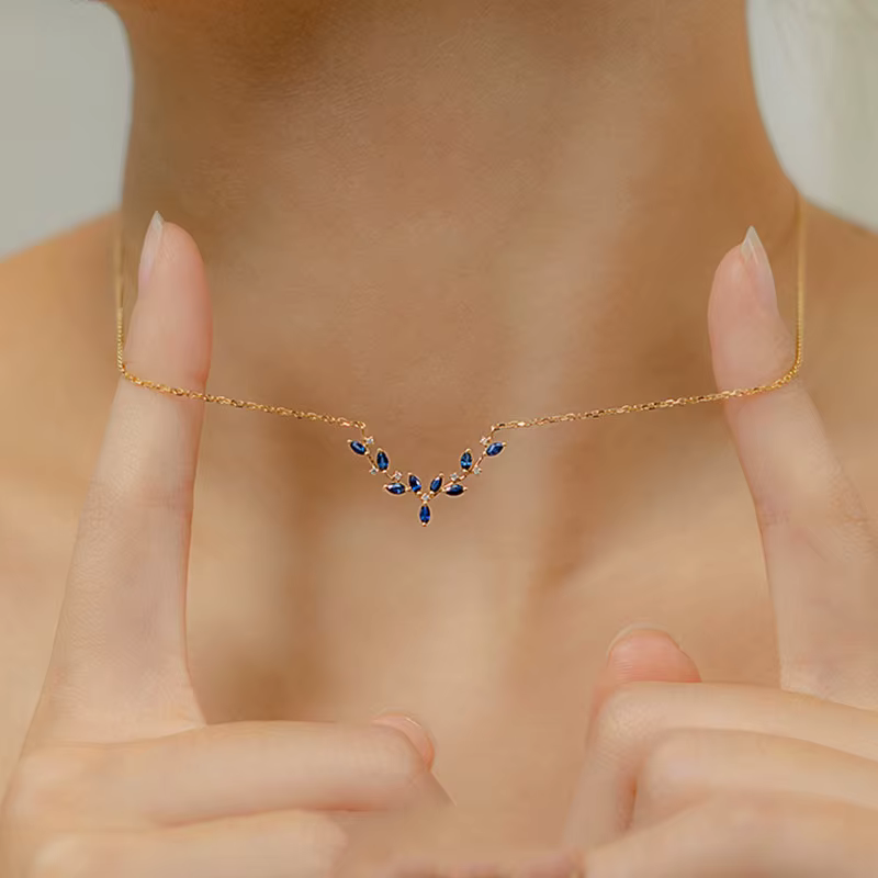MOVESpastel-Collier en Argent Sterling 925 group pour Femme, Pendentif Bleu sur Feuilles, Bijoux de 