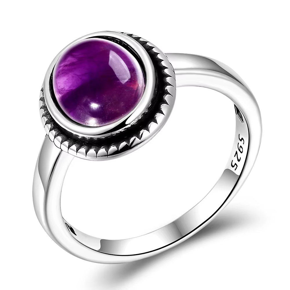 Bagues ovales en améthyste naturelle pour femmes, 8x10 MM, en argent S925, bijoux en pierres précieu