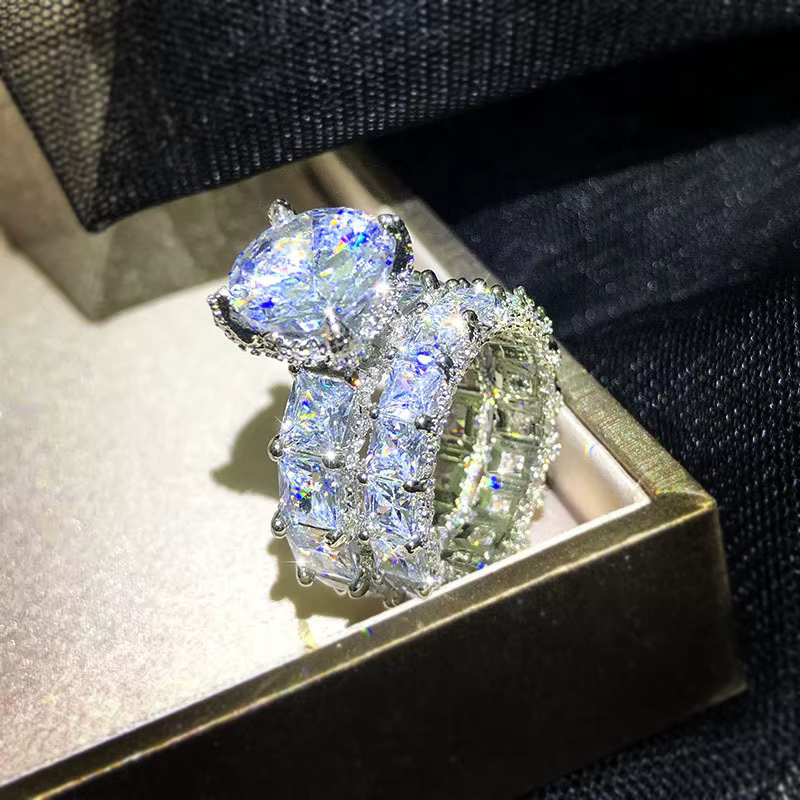 Ensemble de 2 bagues élégantes pour femmes, argent S925, bijoux de mariage et de fiançailles, avec z