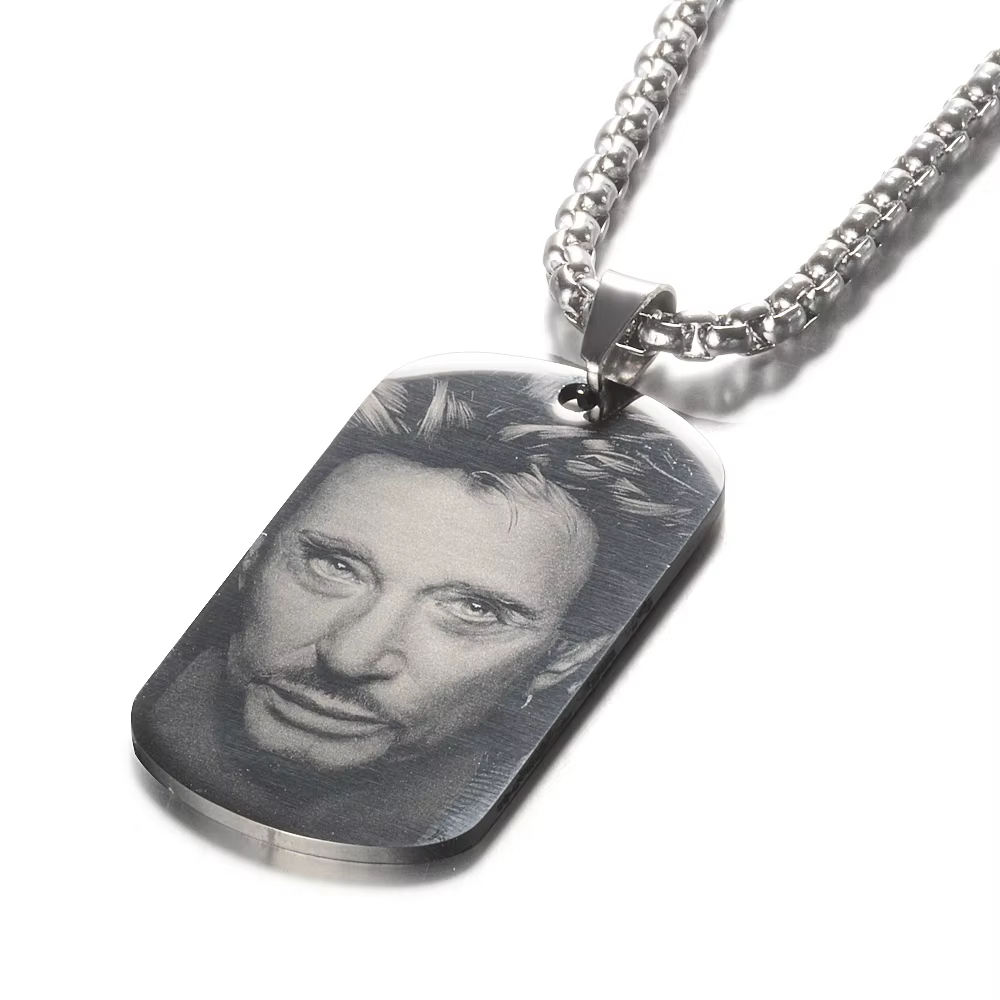 Collier avec pendentif en forme de bascule française gravée, personnalisé, Johnny Hallyday, Photo pe