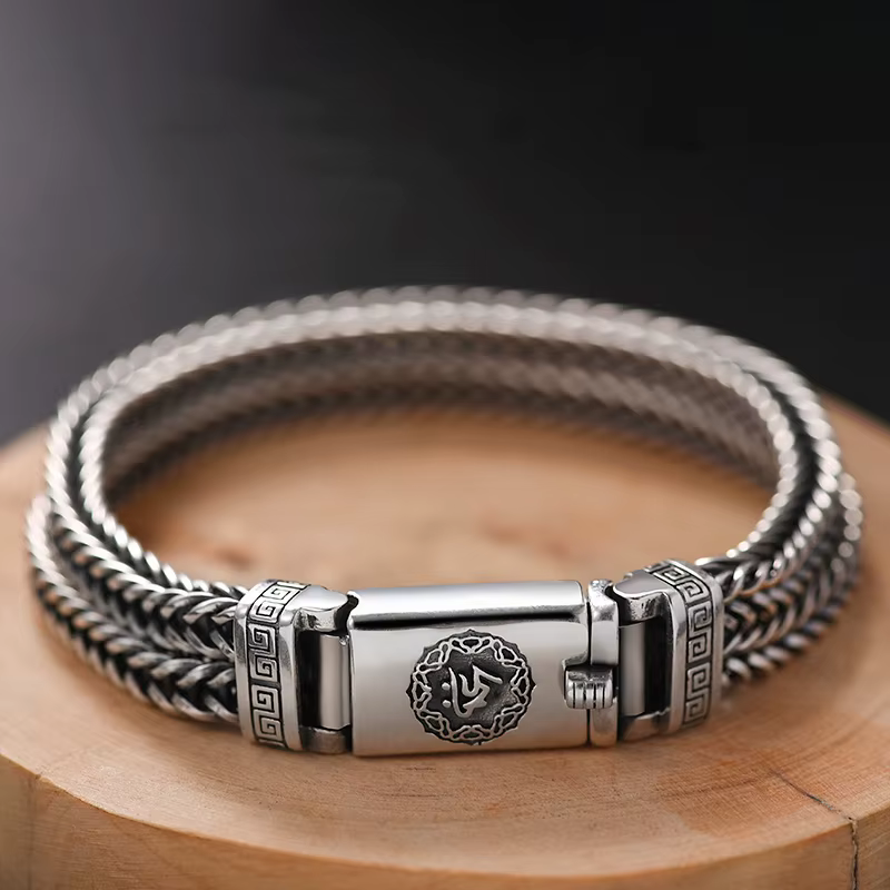 HX – Bracelet en argent tissé à la main pour hommes, tendance, personnalité, Style chinois rétro cré