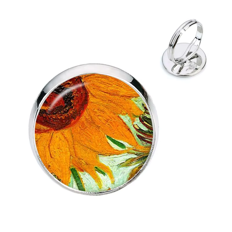 Bagues de Style Simple couleur argent, Van Gogh, célèbre artiste nuit étoilée, anneaux réglables, Ca