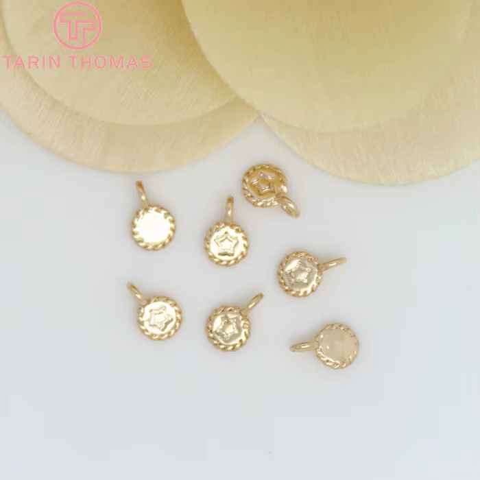 (824)10 pièces 4.5x7MM 24K Champagne couleur or plaqué laiton petite étoile ronde breloques de haute