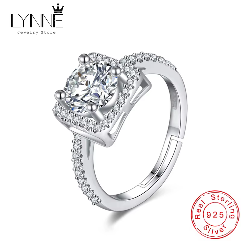 Circnne-Bague de Rhen argent regardé 925 pour femme, matiques CZ carrées ouvertes et réglables, bijo