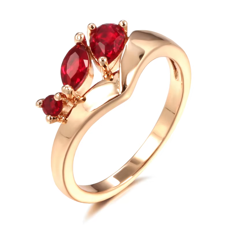 Kinel – bague de luxe en Zircon naturel rouge pour femmes, bague de mariée ethnique en or Rose 585, 
