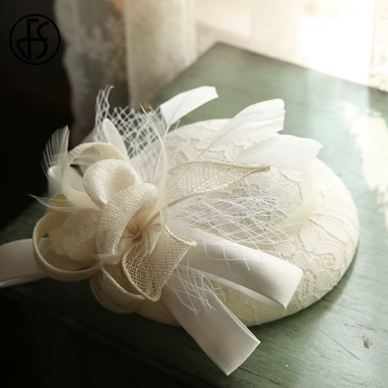 FS – chapeau en plumes roses pour femmes, chapeaux d'église, couvre-chef à la mode, noir et blanc, a