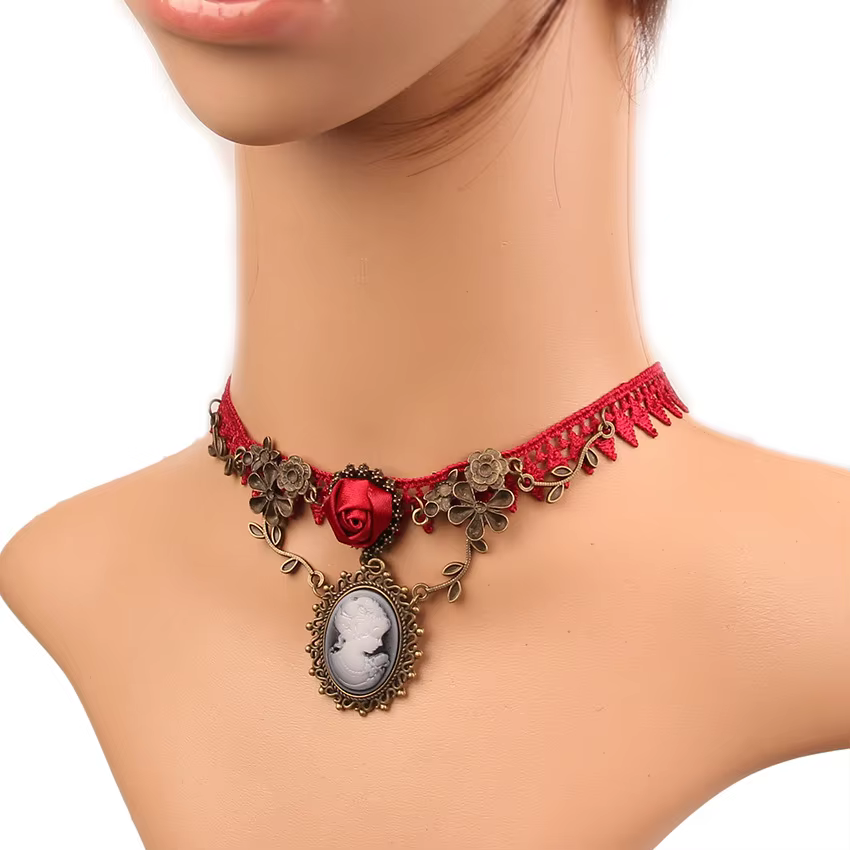 2025 bijoux gothiques chauve-souris rouge Halloween collier dentelle collier ras du cou pour les fem