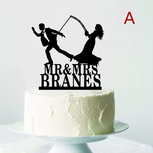 Décoration de Gâteau de Mariage en Bois Acrylique Personnalisé, Mr et Mrs, Nom de Famille ou Date, i