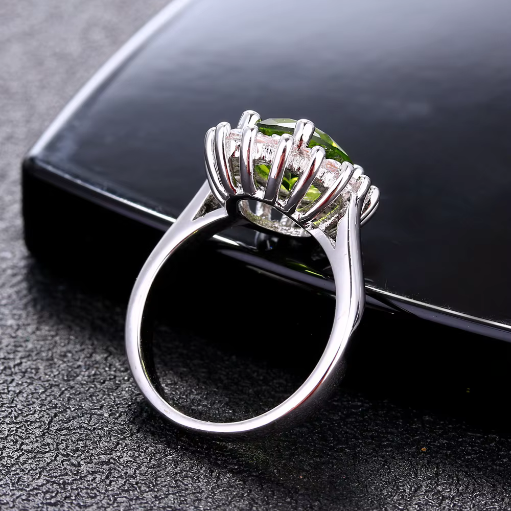 Bague rétro en argent pour femmes, bagues à fleurs avec pierres péridot brillantes, marque de luxe,
