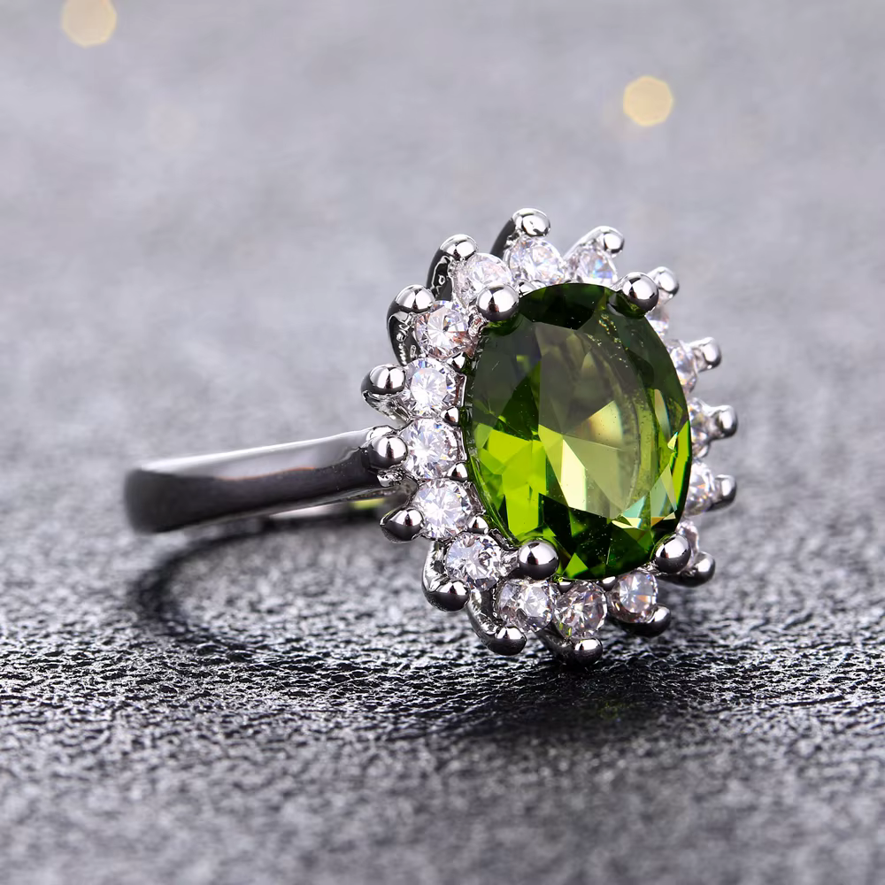 Bague rétro en argent pour femmes, bagues à fleurs avec pierres péridot brillantes, marque de luxe,