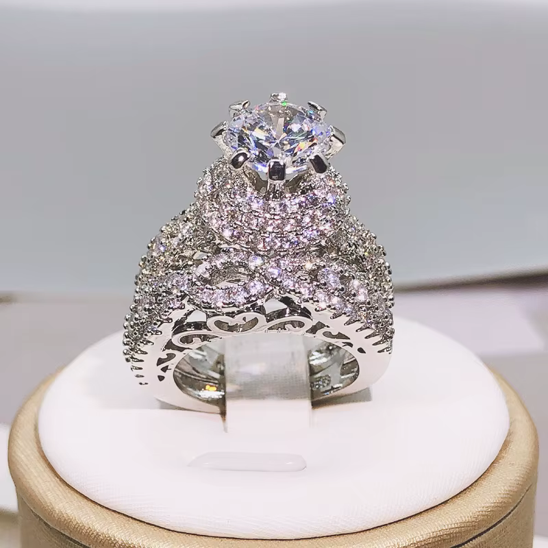 Milangirl – bague ronde en argent 925, ensemble de 2 pièces en cristal blanc pour femmes et filles, 