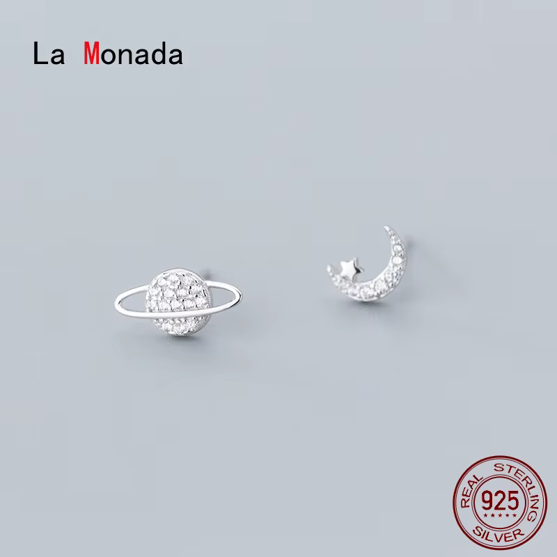 La Monada-Boucles d'Oreilles Étoile Lune Communautés ète pour Femme, Bijoux Fins Minimalistes en Arg