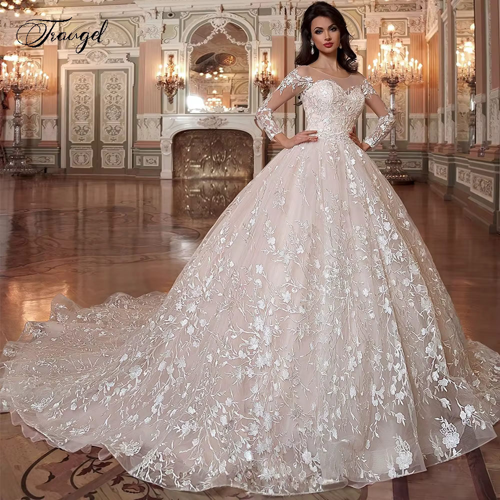Robe de mariée en dentelle à manches longues, robe de mariée à lacets, robe de luxe personnalisée, r