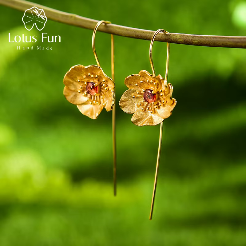 Lotus Fun – boucles d'oreilles pendantes en forme de fleur d'anémone, en argent Sterling 925 véritab