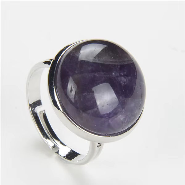 Bague en pierre naturelle ronde simple pour femme, cristal blanc rose, opale noire, onyx réglable, m
