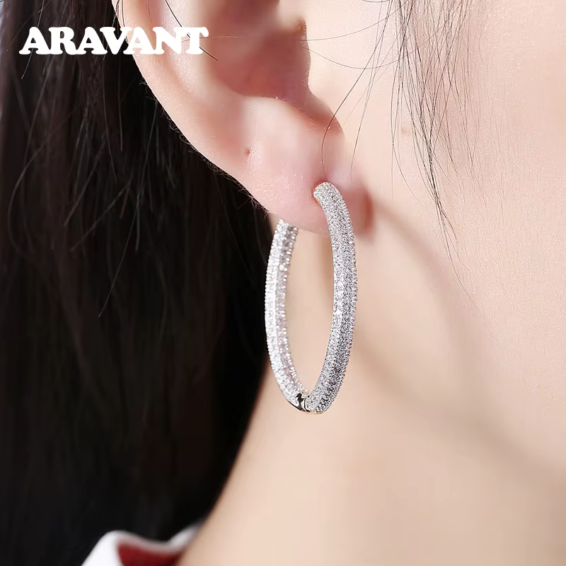 Boucles d'oreilles créoles cercle en or 18 carats pour femme, argent 925, 34mm, bijoux de mariage à