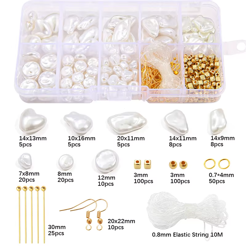 Kit de fabrication de bijoux à bricoler soi-même, perles ABS avec chaînes en or, breloques, chaîne é