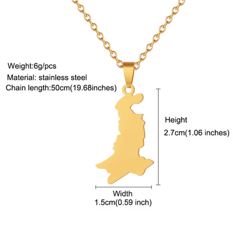 Colliers pendentif Falg en acier inoxydable pour femmes, carte des pays du Pakistan, bijoux ethnique
