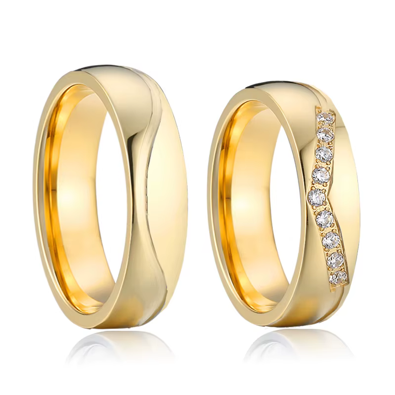 Bague de fiançailles de mariage en diamant cz, anneau de promesse d'alliance pour couples, plaqué or