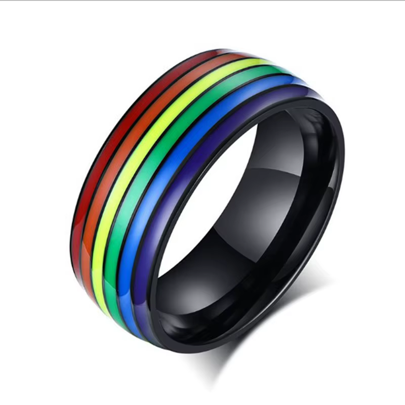 Bague en acier inoxydable pour femmes et couples, thème LGBT, motif drapeau, promesse d'amour, fianç