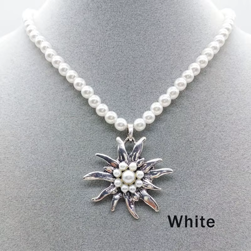 Collier rétro romantique avec pendentif de fleurs Edelweiss, collier de perles, ras du cou, chaîne c