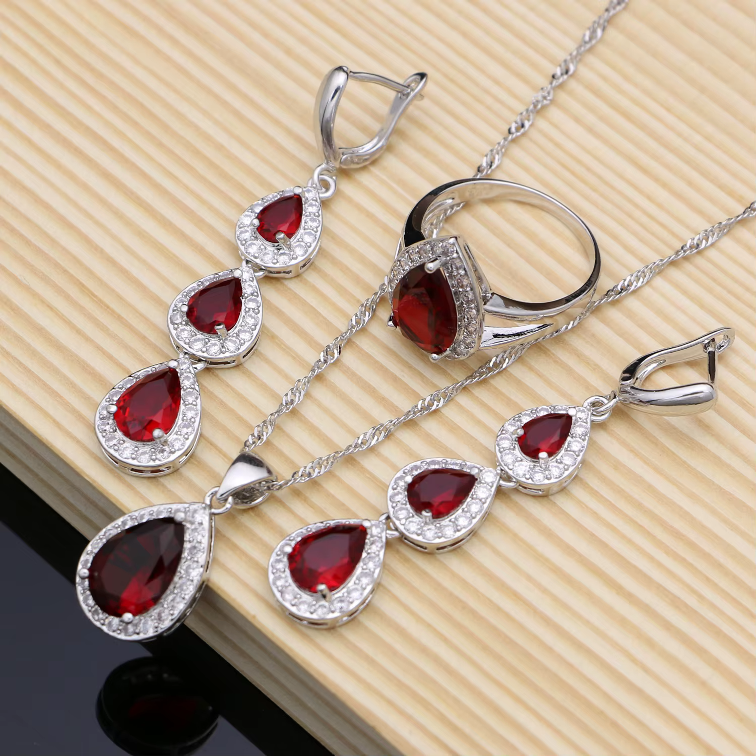 Goutte d'eau argent 925 bijoux rouge rubis blanc topaze ensembles de bijoux femmes longues boucles d