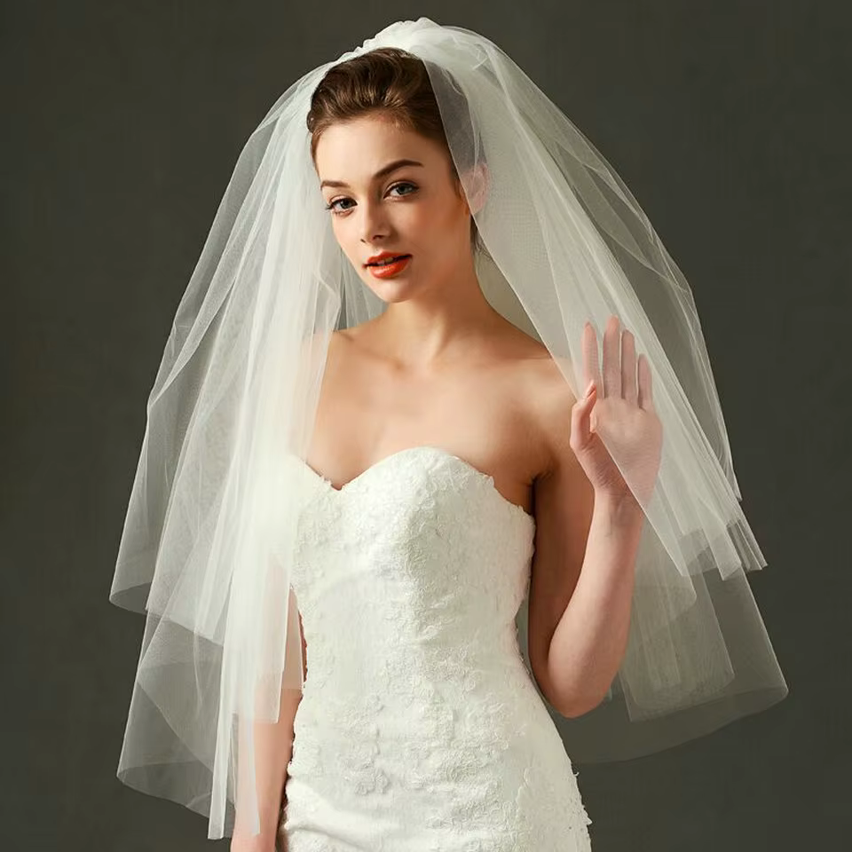 Voile de mariée Simple en Tulle blanc ivoire, deux couches, accessoires de mariée bon marché, 75cm, 