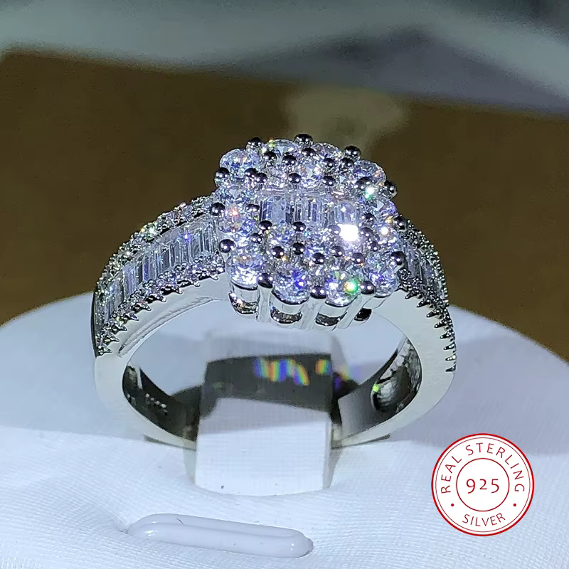 Bague carrée en argent 925 et Zircon blanc pour femmes, haute qualité, pour fête de fiançailles, mar