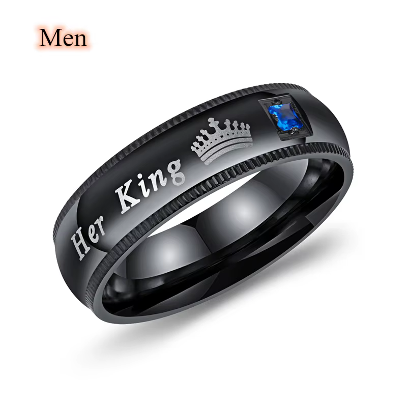 Bagues de Couple, anneau de promesse son roi et sa reine, bague couronne en Zircon bleu romantique, 