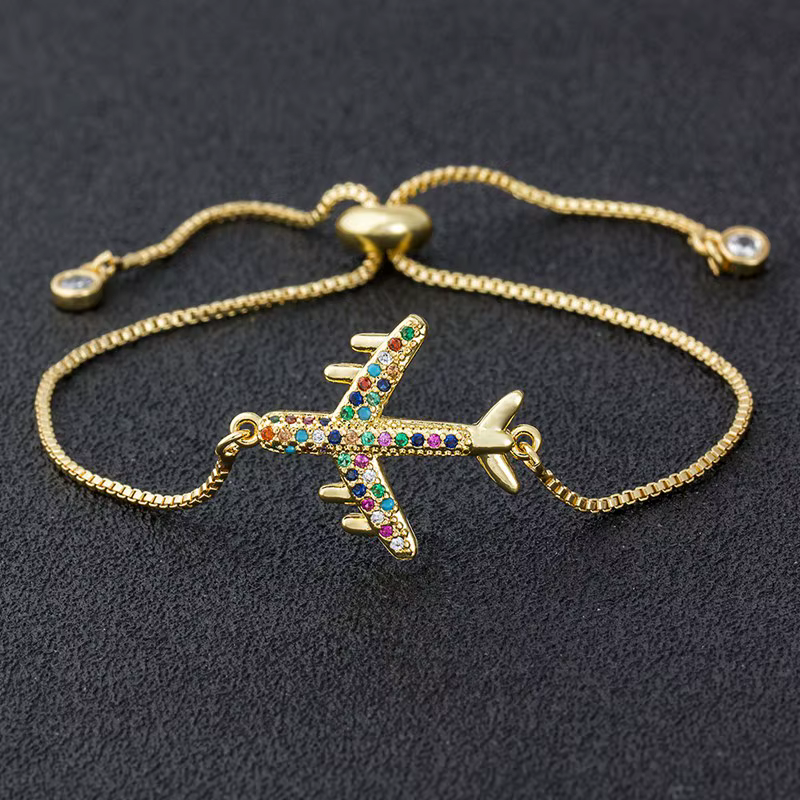 Bracelet ajustable en Zircon pour femmes, couleur or Rose, argent, avion, chaîne en cuivre, bijoux p