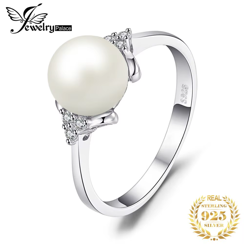 JewelryPalace 8mm Perle De Culture D'eau Douce 925 Bagues en Argent Sterling pour Les Femmes de Fian