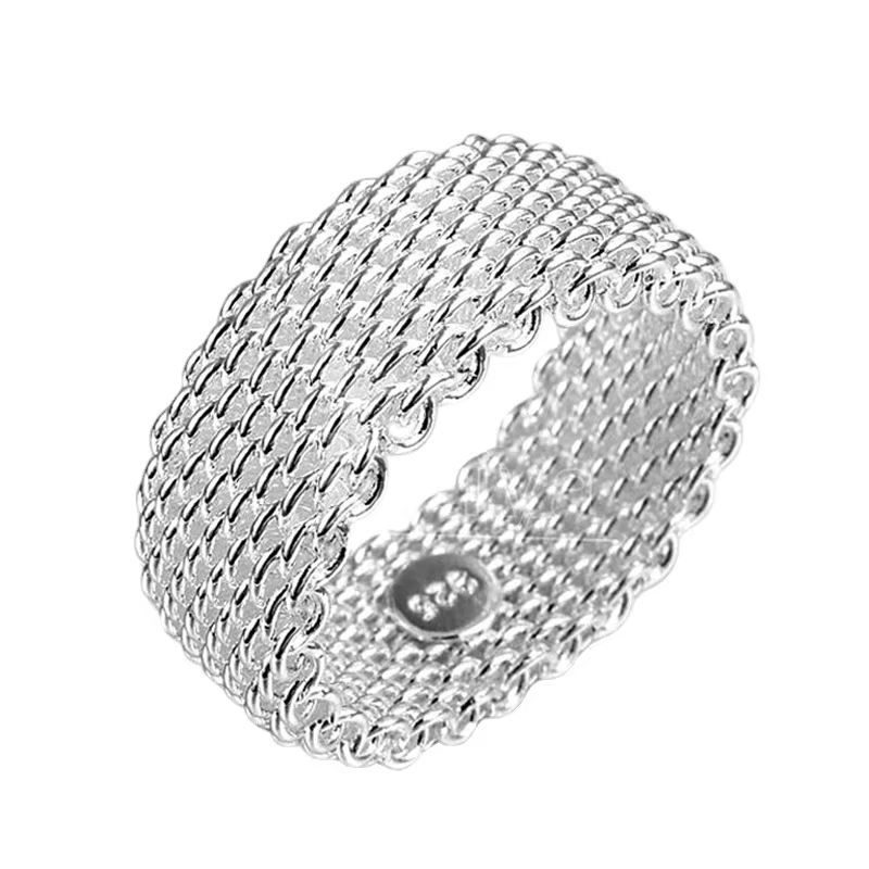 Bague en argent Sterling 925 pour femmes, anneau en maille entrelacée, cadeau de bijoux à la mode