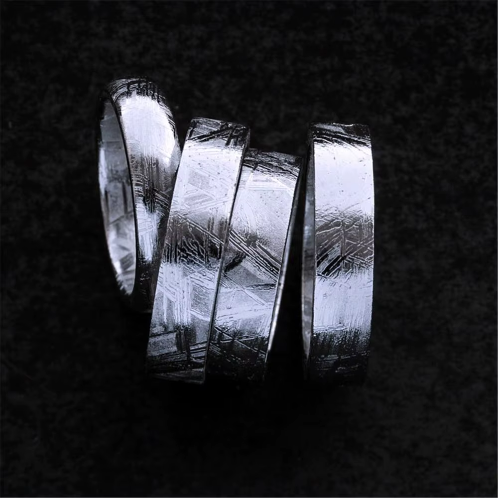 Véritable naturel Gibeon fer météorite mode bague argent plaqué bijoux anneaux de mariage femmes hom