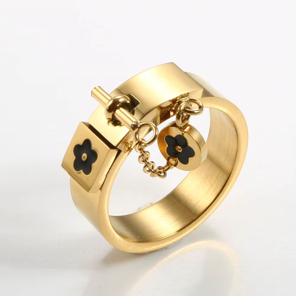 Bague porte-bonheur à cinq feuilles, couleur or, en acier inoxydable, pour femmes, bijoux de doigt, 