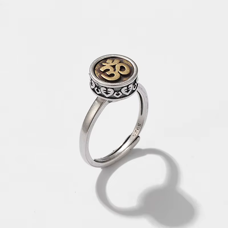 YIZIZAI Vintage Tibétain OM Bague pour Femmes Hommes Roue de Prière Mantra Bouddhiste 7 Chakras Anne