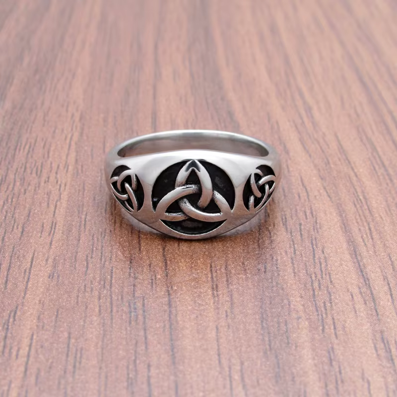 Bagues Vintage en acier inoxydable pour hommes, symbole Triquetra celtique, nœud trinité, amulette, 