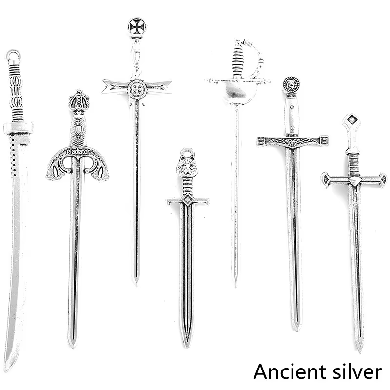 Breloques couteau de samouraï, 7 styles, 6 couleurs, pendentifs Katana en alliage métallique pour br