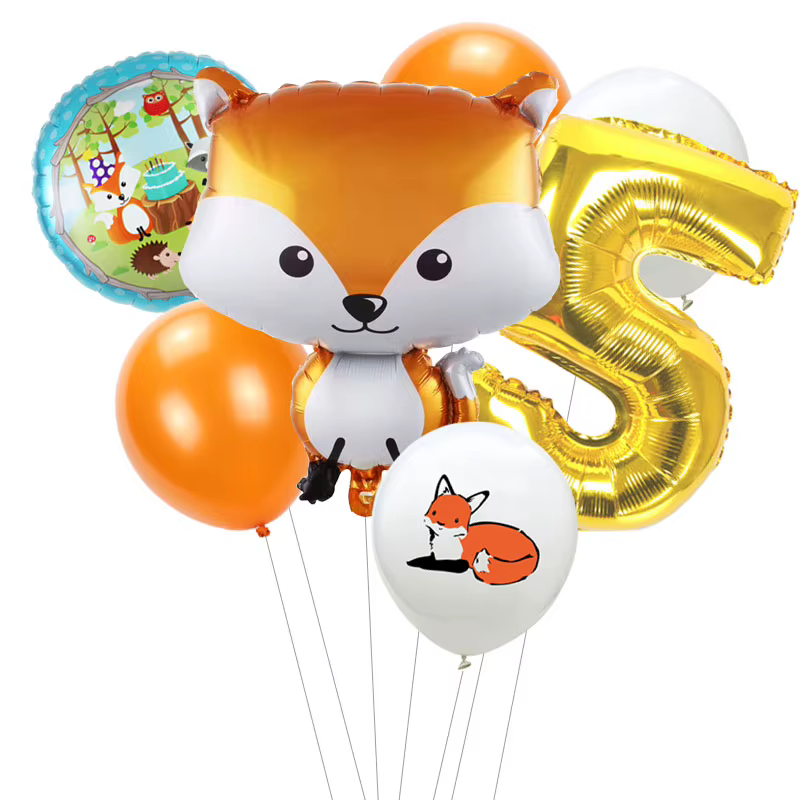 Ballons renard avec animaux en Latex, 7 pièces/lot, ballons numéro pour réception-cadeau pour bébé, 