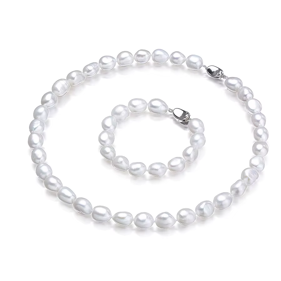 Dainashi-Ensemble bracelet et collier baroques en argent regardé 925 pour femme, perle d'eau douce n