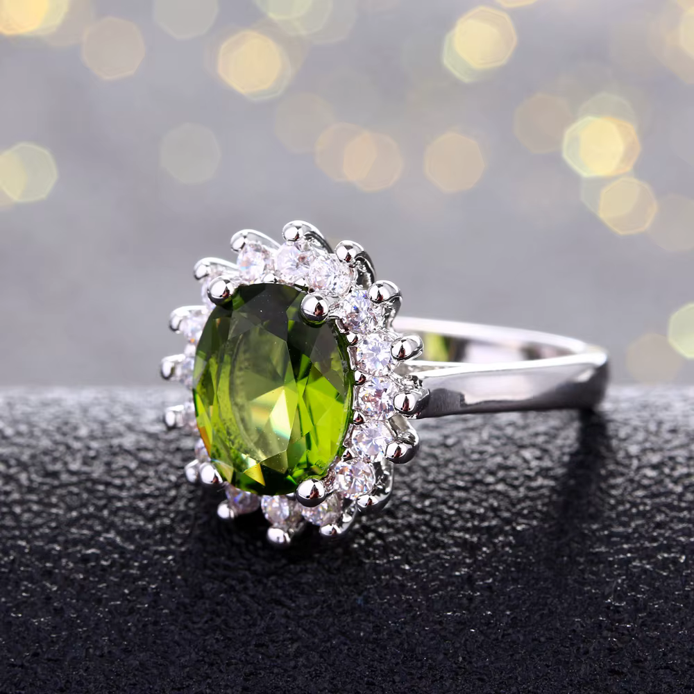 Bague rétro en argent pour femmes, bagues à fleurs avec pierres péridot brillantes, marque de luxe,