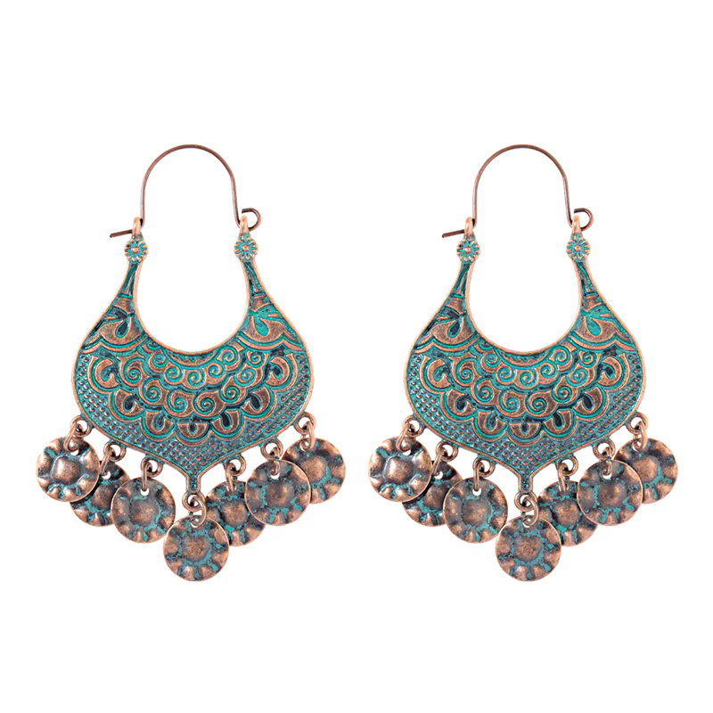Boucles d'oreilles indiennes Jhumka pour femmes et filles, style bohème, rétro, ethnique, sculpté, r