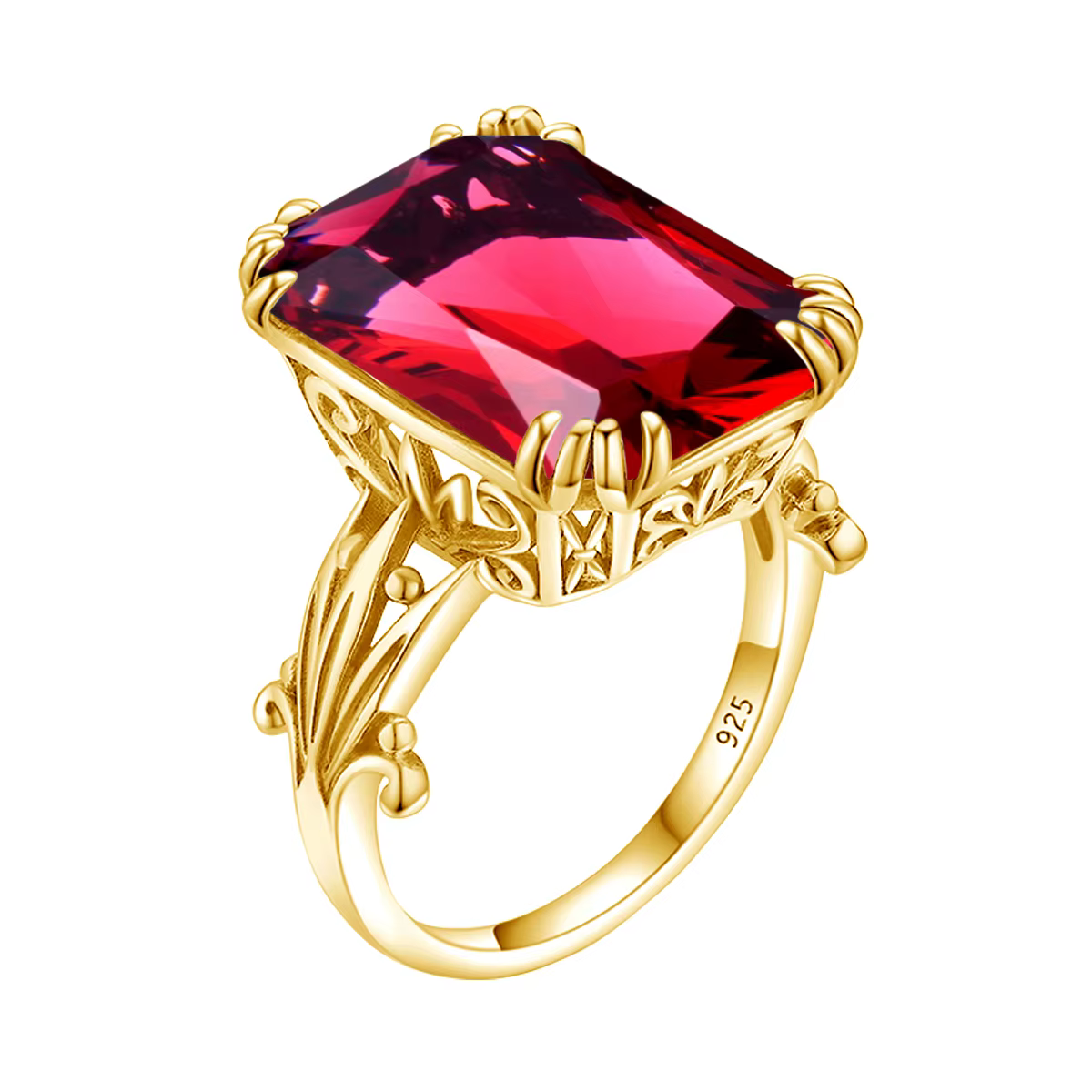 Bague de Luxe Brillante en Argent Sterling 925 pour Femme, Grand Rectangle, 13x18mm, avec Pierre Sol