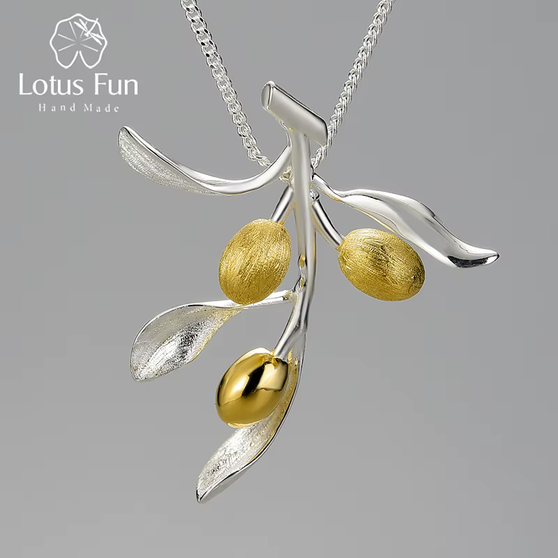 Lotus Fun luxe feuilles d'olivier branche Fruits pendentif sans collier pour les femmes mode réel 92