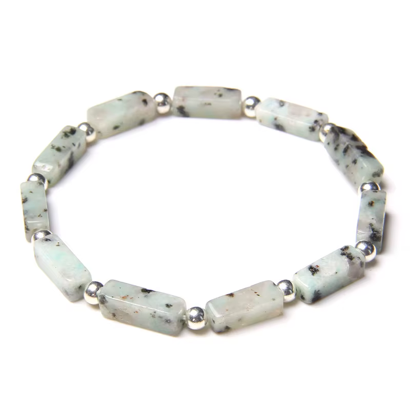 Bracelet en labrumen ite pour hommes et femmes, pierre rectangle polie Reiki naturelle, perles ronde