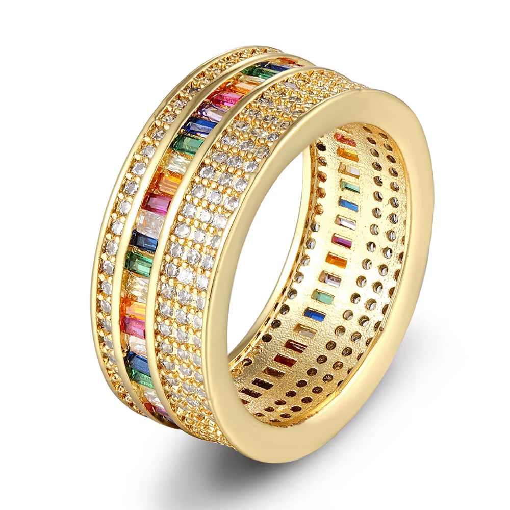 AIBEF luxe Boho arc-en-ciel cubique zircone bague femmes charme anneaux couleur or cuivre CZ cristal