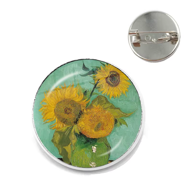Van Gogh-Broche en Bronze Vintage avec Cabochon en Verre, Épingles de Collier avant, Danemark ge de 