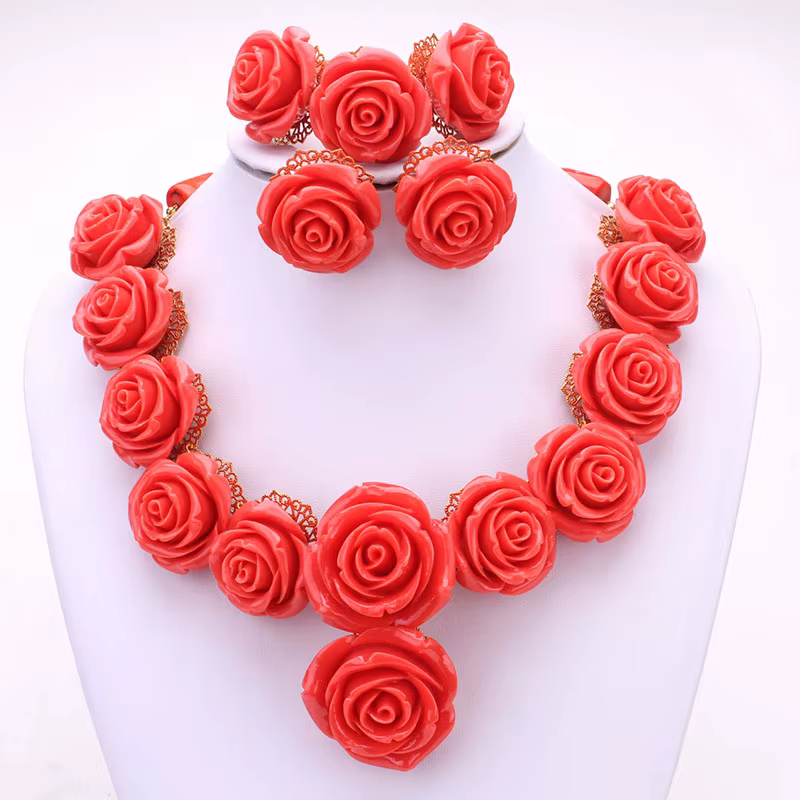 Dudo Store ensemble de bijoux de mariée pour mariages traditionnels africains Nature fleurs de corai