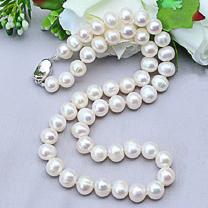 Colliers de perles naturelles 9-10mm, bijoux en perles d'eau douce, collier en argent Sterling 925 p